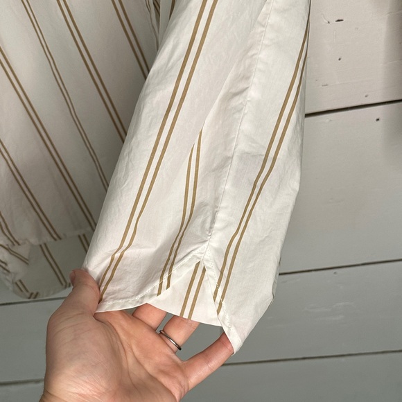 Jenni Kayne Boyfriend Khaki and White Double Striped Button Up Shirt - XL - Picture 10 of 13